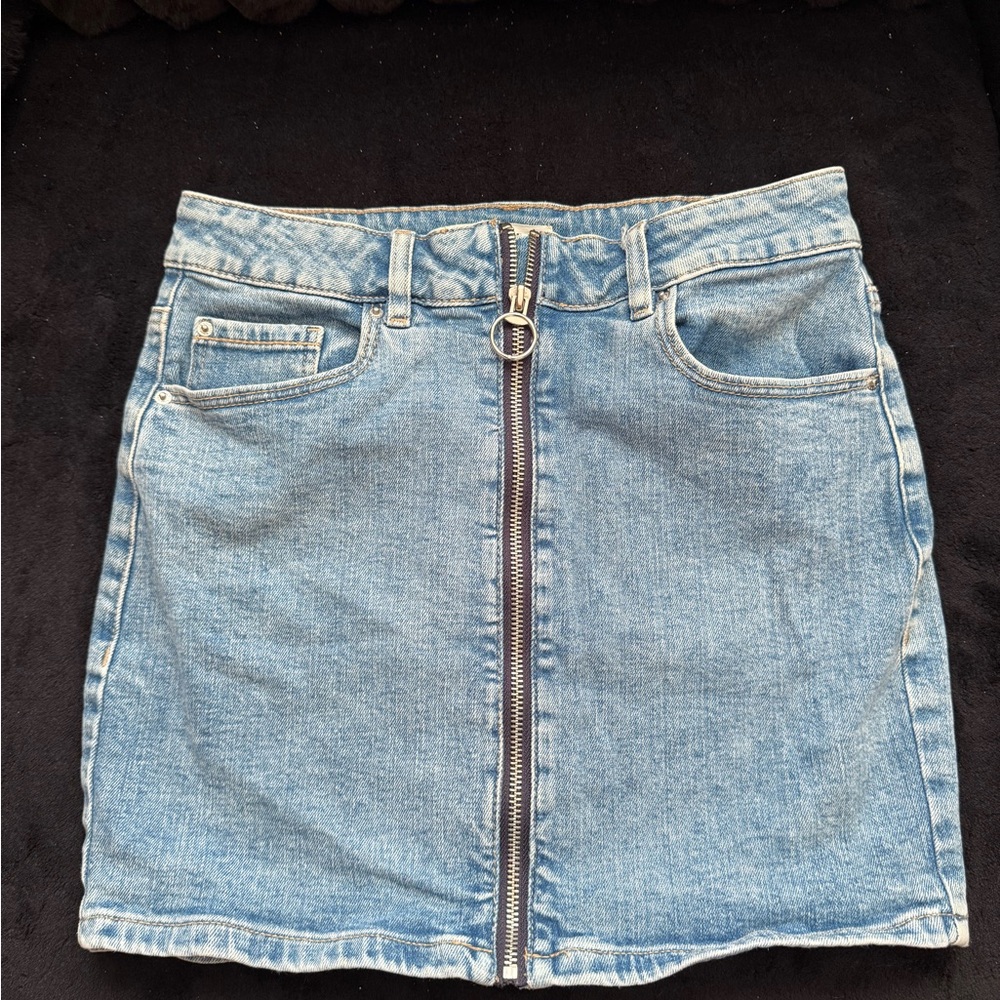 Garage Blue Denim Mini Skirt with Front Zipper